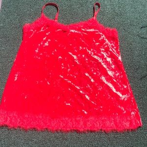 Crushed red velvet and lace tank top size small